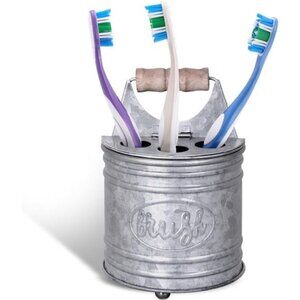 Farmhouse Toothbrush Holders for Bathrooms -Rustic Galvanized Tooth Brush Holder